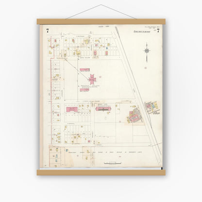 Old map wall art mockup — magnetic wood frame on white wall — Sanborn Fire Insurance Map from Yellow Springs, Greene County, Ohio (1945), Sheet #0007