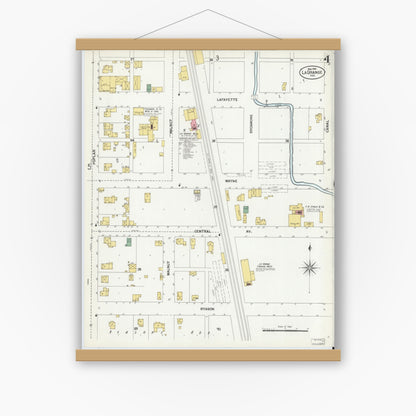 Old map wall art mockup — magnetic wood frame on white wall — Sanborn Fire Insurance Map from Lagrange, LaGrange County, Indiana (1901), Sheet #0004
