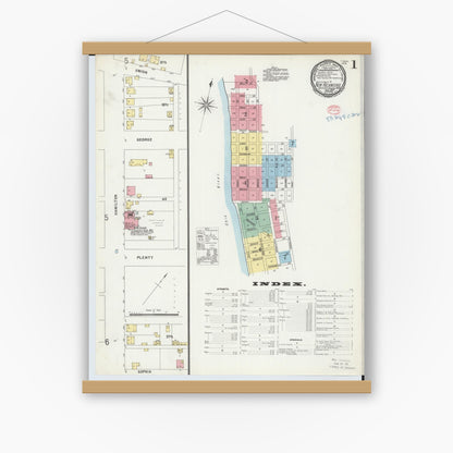 Old map wall art mockup — magnetic wood frame on white wall — Sanborn Fire Insurance Map from New Richmond, Clermont County, Ohio (1897), Sheet #0001