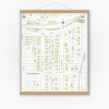 Old map wall art mockup — magnetic wood frame on white wall — Sanborn Fire Insurance Map from Albert Lea, Freeborn County, Minnesota (1926), Sheet #0014