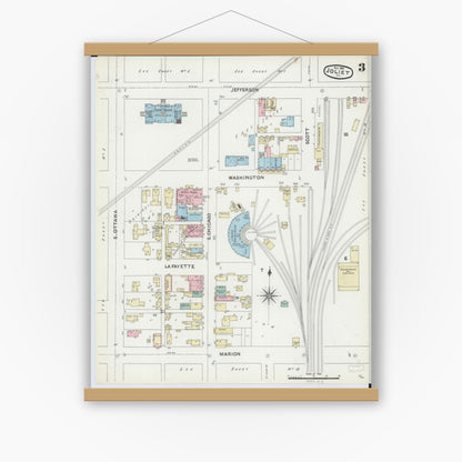 Old map wall art mockup — magnetic wood frame on white wall — Sanborn Fire Insurance Map from Joliet, Will County, Illinois (1891), Sheet #0003