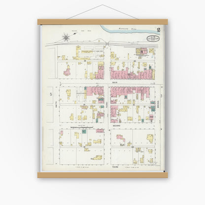 Old map wall art mockup — magnetic wood frame on white wall — Sanborn Fire Insurance Map from Le Sueur, Le Sueur County, Minnesota (1896), Sheet #0002