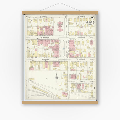 Old map wall art mockup — magnetic wood frame on white wall — Sanborn Fire Insurance Map from Nelsonville, Athens County, Ohio (1914), Sheet #0002