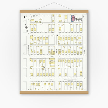 Old map wall art mockup — magnetic wood frame on white wall — Sanborn Fire Insurance Map from Freeport, Brazoria County, Texas (1926), Sheet #0004