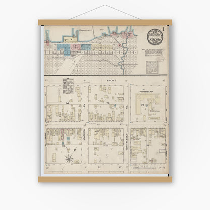 Old map wall art mockup — magnetic wood frame on white wall — Sanborn Fire Insurance Map from Ashland, Ashland County, Wisconsin (1884) - Complete Map Set