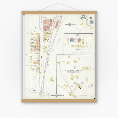 Old map wall art mockup — magnetic wood frame on white wall — Sanborn Fire Insurance Map from Negaunee, Marquette County, Michigan (1911), Sheet #0006