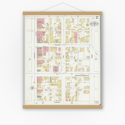 Old map wall art mockup — magnetic wood frame on white wall — Sanborn Fire Insurance Map from Michigan City, La Porte County, Indiana (1899), Sheet #0007