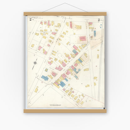 Old map wall art mockup — magnetic wood frame on white wall — Sanborn Fire Insurance Map from Yellow Springs, Greene County, Ohio (1945), Sheet #0002