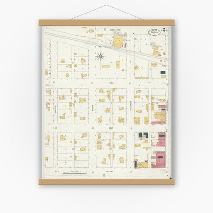 Old map wall art mockup — magnetic wood frame on white wall — Sanborn Fire Insurance Map from Eureka, Woodford County, Illinois (1906), Sheet #0002
