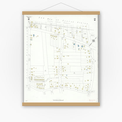 Old map wall art mockup — magnetic wood frame on white wall — Sanborn Fire Insurance Map from Fanwood, Union County, New Jersey (1933), Sheet #0002