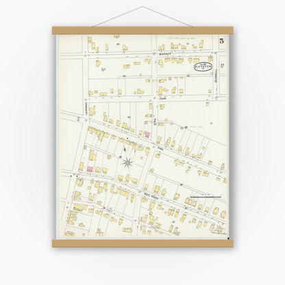 Old map wall art mockup — magnetic wood frame on white wall — Sanborn Fire Insurance Map from Pittston, Luzerne County, Pennsylvania (1896), Sheet #0005
