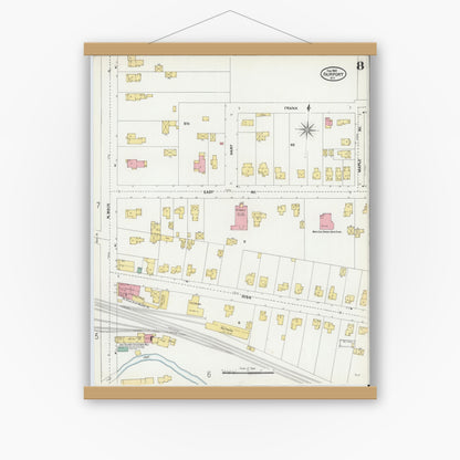 Old map wall art mockup — magnetic wood frame on white wall — Sanborn Fire Insurance Map from Fairport, Monroe County, New York (1905), Sheet #0008