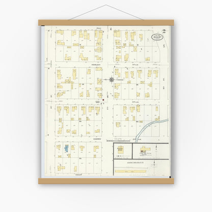 Old map wall art mockup — magnetic wood frame on white wall — Sanborn Fire Insurance Map from Evart, Osceola County, Michigan (1910), Sheet #0002