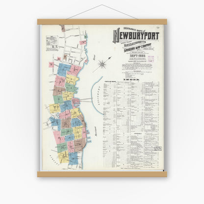 Old map wall art mockup — magnetic wood frame on white wall — Sanborn Fire Insurance Map from Newburyport, Essex County, Massachusetts (1906), Sheet #0001