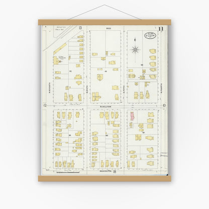 Old map wall art mockup — magnetic wood frame on white wall — Sanborn Fire Insurance Map from Olean, Cattaraugus County, New York (1898), Sheet #0011