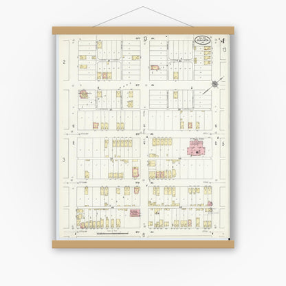 Old map wall art mockup — magnetic wood frame on white wall — Sanborn Fire Insurance Map from Juniata, Blair County, Pennsylvania (1910), Sheet #0004