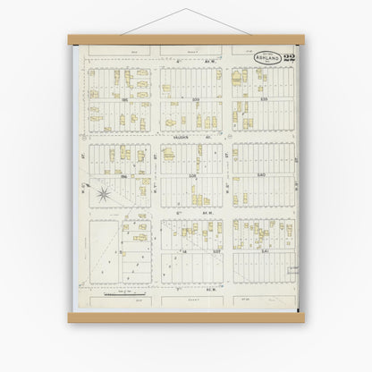 Old map wall art mockup — magnetic wood frame on white wall — Sanborn Fire Insurance Map from Ashland, Ashland County, Wisconsin (1890), Sheet #0022