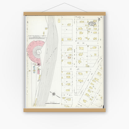 Old map wall art mockup — magnetic wood frame on white wall — Sanborn Fire Insurance Map from Saint James, Watonwan County, Minnesota (1914), Sheet #0002