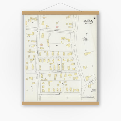 Old map wall art mockup — magnetic wood frame on white wall — Sanborn Fire Insurance Map from Northampton, Hampshire County, Massachusetts (1895), Sheet #0002