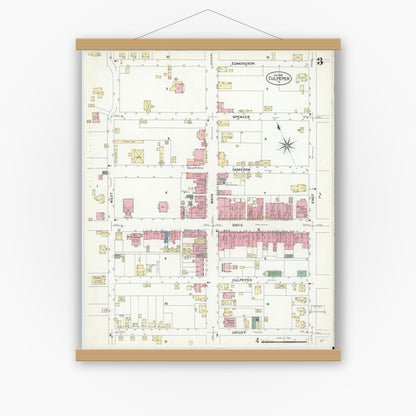 Old map wall art mockup — magnetic wood frame on white wall — Sanborn Fire Insurance Map from Culpeper, Culpeper County, Virginia (1908), Sheet #0003