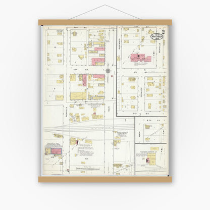 Old map wall art mockup — magnetic wood frame on white wall — Sanborn Fire Insurance Map from Winthrop, Sibley County, Minnesota (1917), Sheet #0002