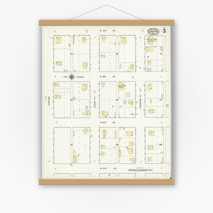 Old map wall art mockup — magnetic wood frame on white wall — Sanborn Fire Insurance Map from Canyon, Randall County, Texas (1920), Sheet #0005