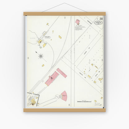 Old map wall art mockup — magnetic wood frame on white wall — Sanborn Fire Insurance Map from Findlay, Hancock County, Ohio (1901), Sheet #0031