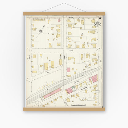 Old map wall art mockup — magnetic wood frame on white wall — Sanborn Fire Insurance Map from Wilson, Wilson County, North Carolina (1897), Sheet #0005