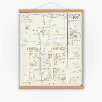 Old map wall art mockup — magnetic wood frame on white wall — Sanborn Fire Insurance Map from Neillsville, Clark County, Wisconsin (1914), Sheet #0005