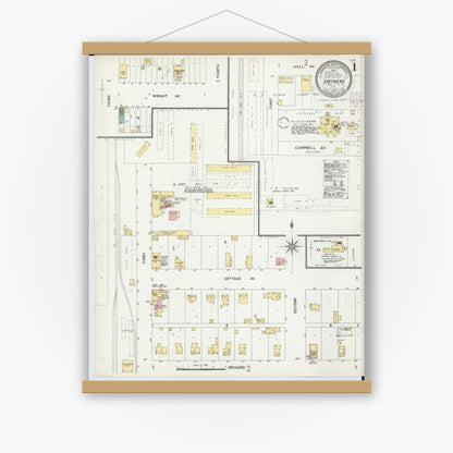 Old map wall art mockup — magnetic wood frame on white wall — Sanborn Fire Insurance Map from Shepherd, Isabella County, Michigan (1902) - Complete Map Set