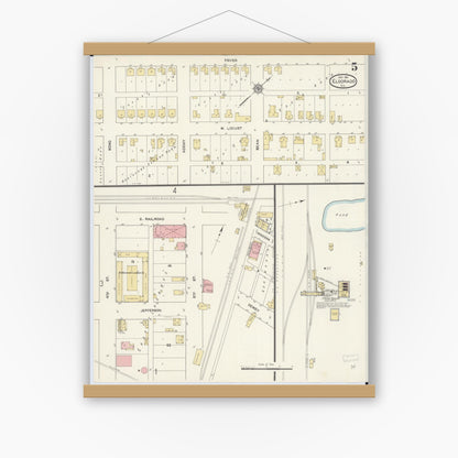 Old map wall art mockup — magnetic wood frame on white wall — Sanborn Fire Insurance Map from Eldorado, Saline County, Illinois (1911), Sheet #0005