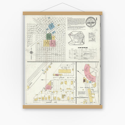 Old map wall art mockup — magnetic wood frame on white wall — Sanborn Fire Insurance Map from Dalhart, Dallam And Hartley County, Texas (1920) - Complete Map Set