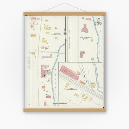 Old map wall art mockup — magnetic wood frame on white wall — Sanborn Fire Insurance Map from Xenia, Greene County, Ohio (1919), Sheet #0022