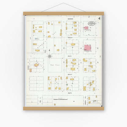 Old map wall art mockup — magnetic wood frame on white wall — Sanborn Fire Insurance Map from Jackson, Jackson County, Minnesota (1900), Sheet #0004