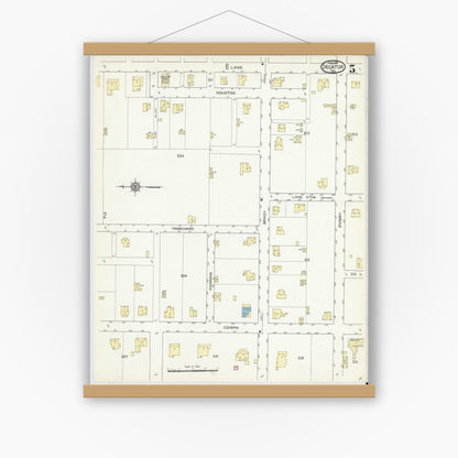 Old map wall art mockup — magnetic wood frame on white wall — Sanborn Fire Insurance Map from Decatur, Wise County, Texas (1914), Sheet #0005