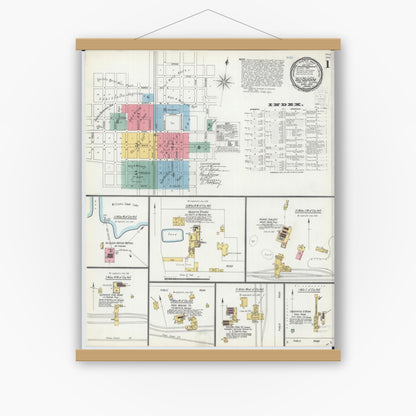 Old map wall art mockup — magnetic wood frame on white wall — Sanborn Fire Insurance Map from Du Quoin, Perry County, Illinois (1900) - Complete Map Set
