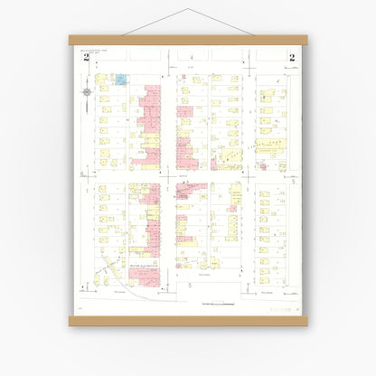Old map wall art mockup — magnetic wood frame on white wall — Sanborn Fire Insurance Map from Valley Junction, Polk County, Iowa (1937), Sheet #0002
