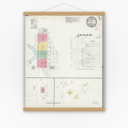 Old map wall art mockup — magnetic wood frame on white wall — Sanborn Fire Insurance Map from Le Sueur, Le Sueur County, Minnesota (1896), Sheet #0001