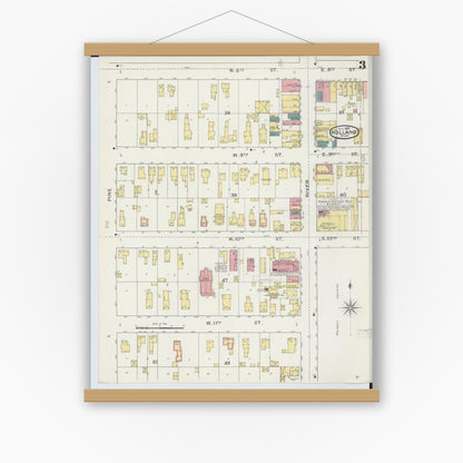 Old map wall art mockup — magnetic wood frame on white wall — Sanborn Fire Insurance Map from Holland, Ottawa County, Michigan (1893), Sheet #0003