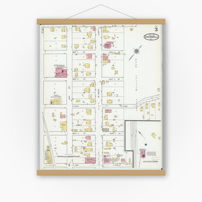 Old map wall art mockup — magnetic wood frame on white wall — Sanborn Fire Insurance Map from Edwardsville, Madison County, Illinois (1921), Sheet #0003