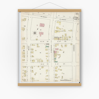 Old map wall art mockup — magnetic wood frame on white wall — Sanborn Fire Insurance Map from Flint, Genesee County, Michigan (1886), Sheet #0011