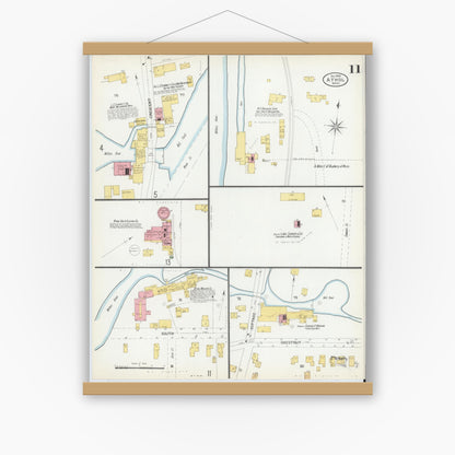 Old map wall art mockup — magnetic wood frame on white wall — Sanborn Fire Insurance Map from Athol, Worcester County, Massachusetts (1900), Sheet #0011