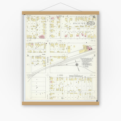 Old map wall art mockup — magnetic wood frame on white wall — Sanborn Fire Insurance Map from Circleville, Pickaway County, Ohio (1914), Sheet #0015