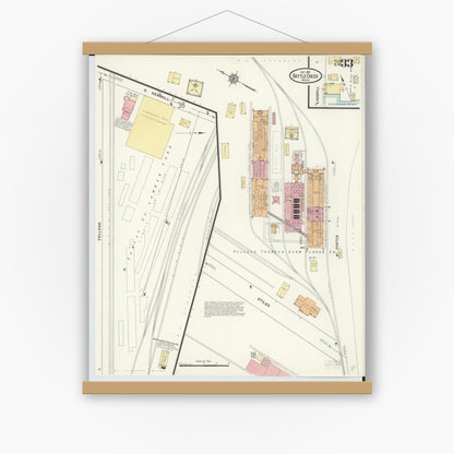 Old map wall art mockup — magnetic wood frame on white wall — Sanborn Fire Insurance Map from Battle Creek, Calhoun County, Michigan (1913), Sheet #0033