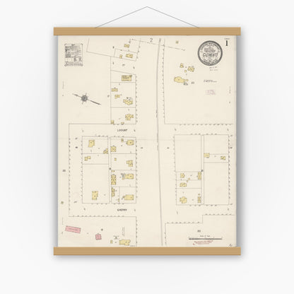 Old map wall art mockup — magnetic wood frame on white wall — Sanborn Fire Insurance Map from Clements, San Joaquin County, California (1912) - Complete Map Set