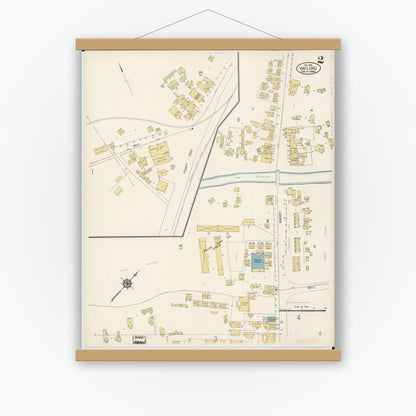 Old map wall art mockup — magnetic wood frame on white wall — Sanborn Fire Insurance Map from Wailuku, Maui County, Hawaii (1914), Sheet #0002