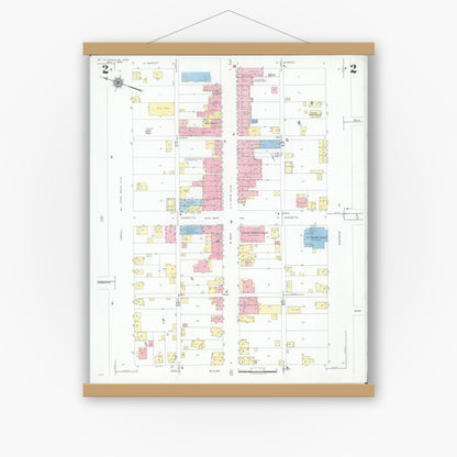 Old map wall art mockup — magnetic wood frame on white wall — Sanborn Fire Insurance Map from Saint Clairsville, Belmont County, Ohio (1946), Sheet #0002