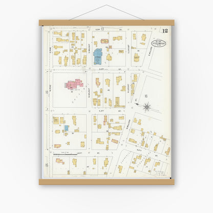 Old map wall art mockup — magnetic wood frame on white wall — Sanborn Fire Insurance Map from Stillwater, Washington County, Minnesota (1904), Sheet #0012
