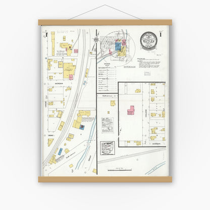 Old map wall art mockup — magnetic wood frame on white wall — Sanborn Fire Insurance Map from Butler, Richland County, Ohio (1926), Sheet #0001