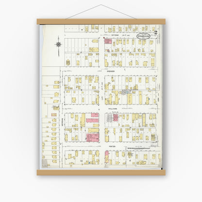 Old map wall art mockup — magnetic wood frame on white wall — Sanborn Fire Insurance Map from Stambaugh, Iron County, Michigan (1922), Sheet #0002